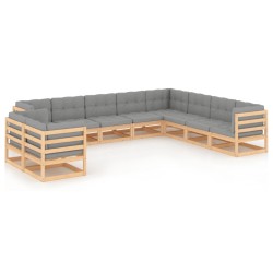 vidaXL Juego de muebles de jardín 10 pzas y cojines madera maciza pino