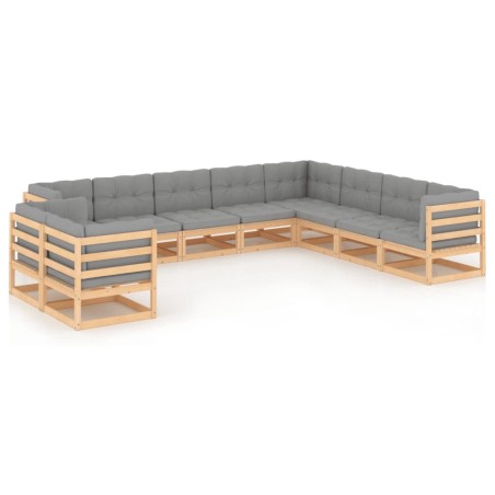 vidaXL Juego de muebles de jardín 10 pzas y cojines madera maciza pino