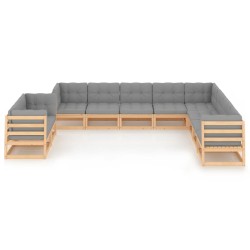 vidaXL Juego de muebles de jardín 10 pzas y cojines madera maciza pino