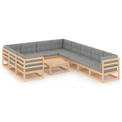 vidaXL Juego de muebles de jardín 11 pzas y cojines madera maciza pino