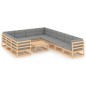vidaXL Juego de muebles de jardín 11 pzas y cojines madera maciza pino vidaXL Juego de muebles de jardín 11 pzas y cojines madera maciza pino