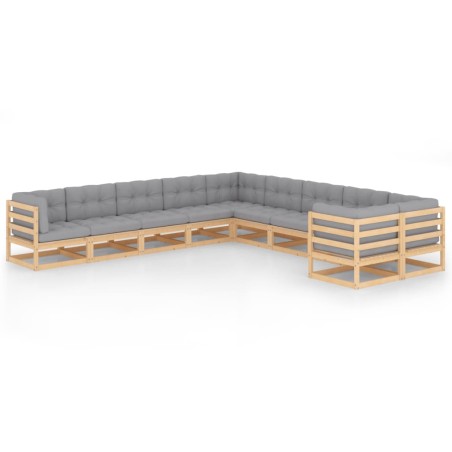 vidaXL Juego de muebles de jardín 10 pzas y cojines madera maciza pino