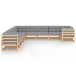 vidaXL Juego de muebles de jardín 10 pzas y cojines madera maciza pino