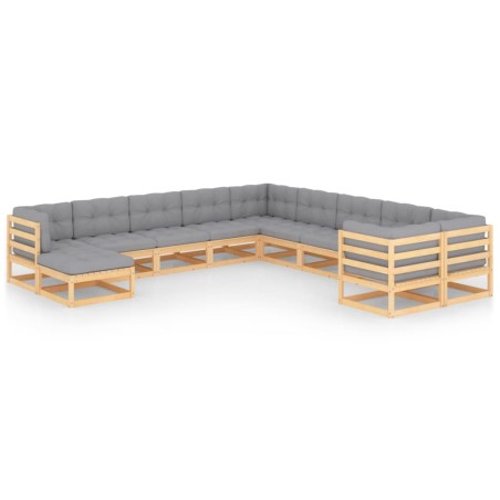 vidaXL Juego de muebles de jardín 11 pzas y cojines madera maciza pino