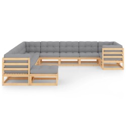 vidaXL Juego de muebles de jardín 11 pzas y cojines madera maciza pino