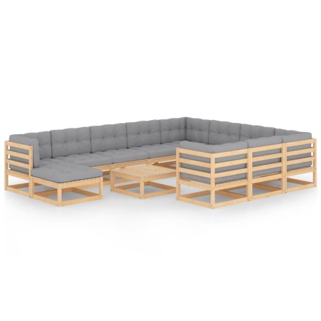 vidaXL Muebles de jardín 12 pzas con cojines de madera de pino maciza
