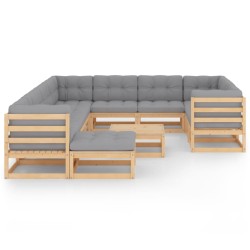vidaXL Muebles de jardín 12 pzas con cojines de madera de pino maciza