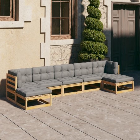 vidaXL Juego de muebles de jardín 7 pzas y cojines madera maciza pino