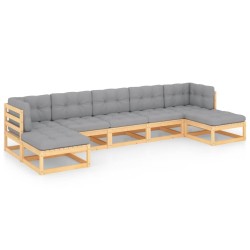 vidaXL Juego de muebles de jardín 7 pzas y cojines madera maciza pino