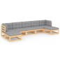vidaXL Juego de muebles de jardín 7 pzas y cojines madera maciza pino
