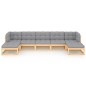 vidaXL Juego de muebles de jardín 7 pzas y cojines madera maciza pino