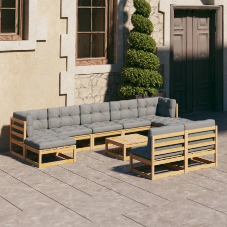 vidaXL Juego de muebles de jardín 10 pzas y cojines madera maciza pino