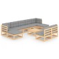 vidaXL Juego de muebles de jardín 10 pzas y cojines madera maciza pino vidaXL Juego de muebles de jardín 10 pzas y cojines madera maciza pino