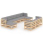 vidaXL Juego de muebles de jardín 10 pzas y cojines madera maciza pino vidaXL Juego de muebles de jardín 10 pzas y cojines madera maciza pino