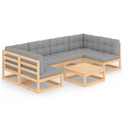 vidaXL Juego de muebles de jardín 7 pzas y cojines madera maciza pino
