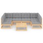 vidaXL Juego de muebles de jardín 7 pzas y cojines madera maciza pino