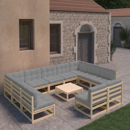 vidaXL Juego de muebles de jardín 12 pzas y cojines madera maciza pino