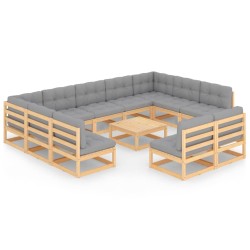 vidaXL Juego de muebles de jardín 12 pzas y cojines madera maciza pino
