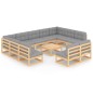 vidaXL Juego de muebles de jardín 12 pzas y cojines madera maciza pino