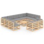 vidaXL Juego de muebles de jardín 12 pzas y cojines madera maciza pino vidaXL Juego de muebles de jardín 12 pzas y cojines madera maciza pino