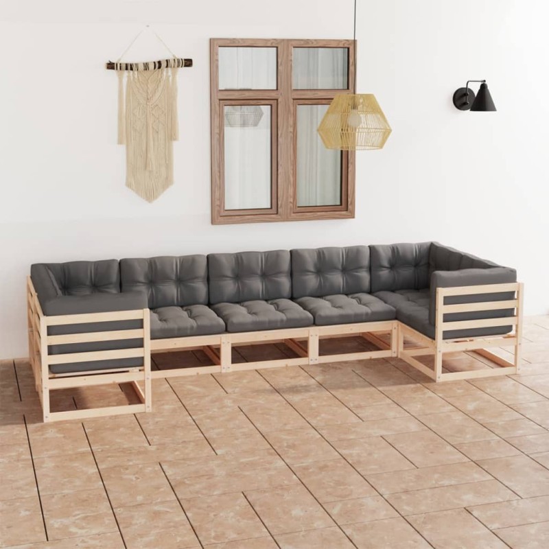 vidaXL Juego de muebles de jardín 7 pzas y cojines madera maciza pino vidaXL Juego de muebles de jardín 7 pzas y cojines madera maciza pino
