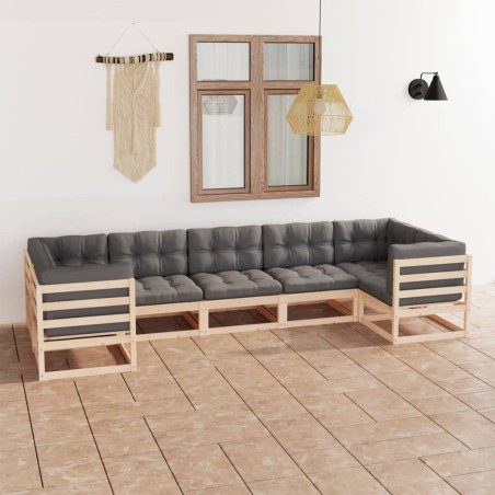 vidaXL Juego de muebles de jardín 7 pzas y cojines madera maciza pino