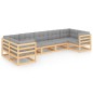 vidaXL Juego de muebles de jardín 7 pzas y cojines madera maciza pino vidaXL Juego de muebles de jardín 7 pzas y cojines madera maciza pino