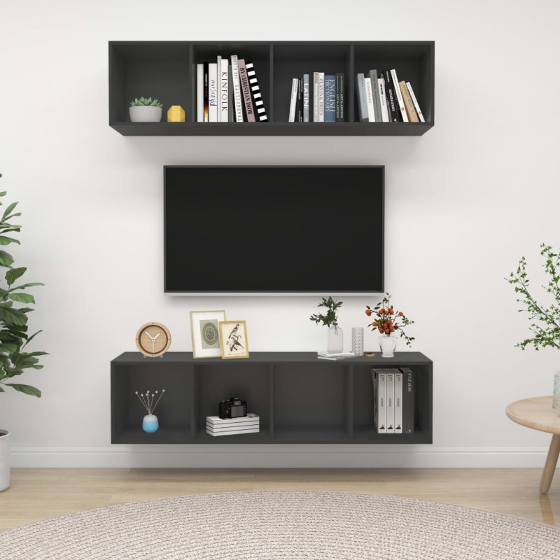 vidaXL Muebles de salón de pared 2 uds madera ingeniería gris vidaXL Muebles de salón de pared 2 uds madera ingeniería gris