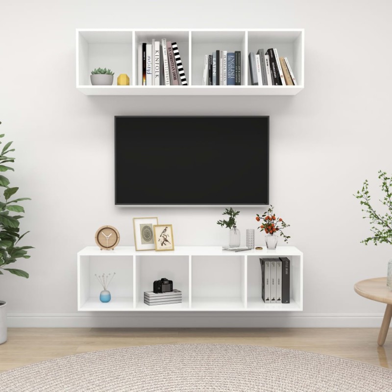 vidaXL Muebles de salón de pared 2 uds madera ingeniería blanco