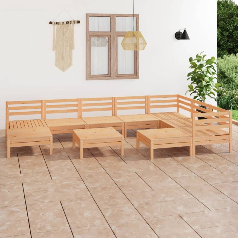 vidaXL Juego de muebles de jardín 10 piezas madera maciza de pino vidaXL Juego de muebles de jardín 10 piezas madera maciza de pino
