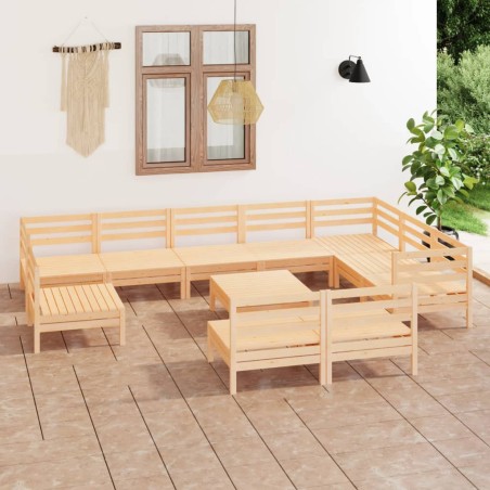 vidaXL Juego de muebles de jardín 11 piezas madera maciza de pino