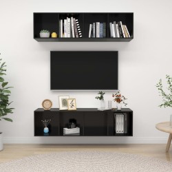 vidaXL Muebles de salón de pared 2 uds madera ingeniería negro brillo