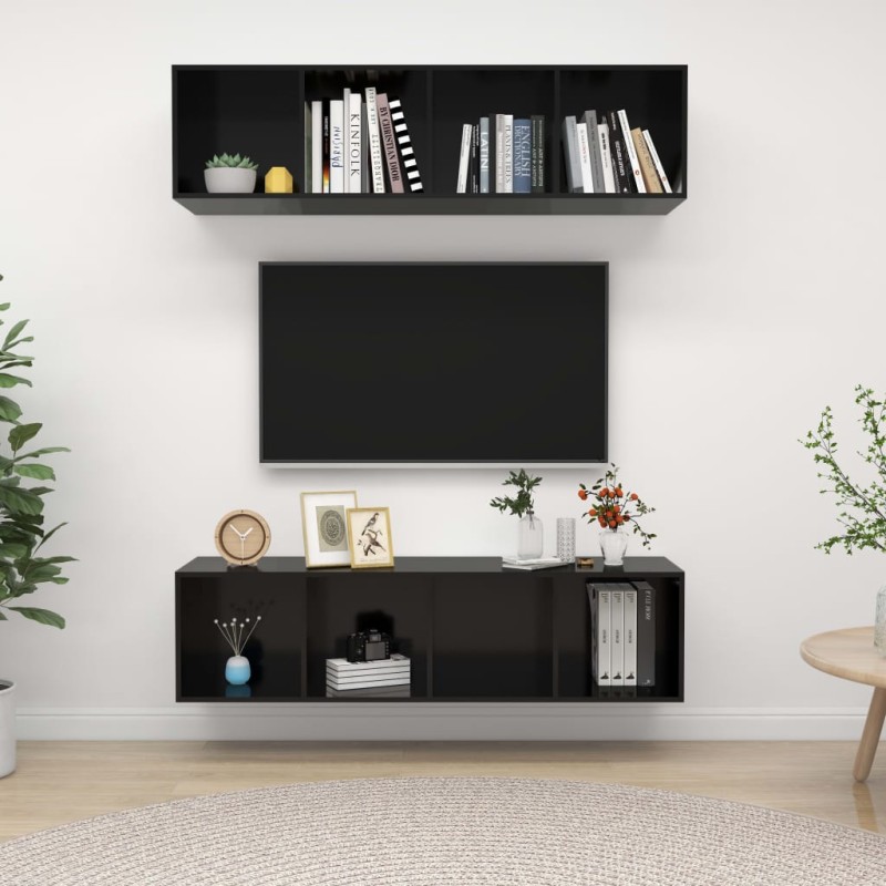 vidaXL Muebles de salón de pared 2 uds madera ingeniería negro brillo