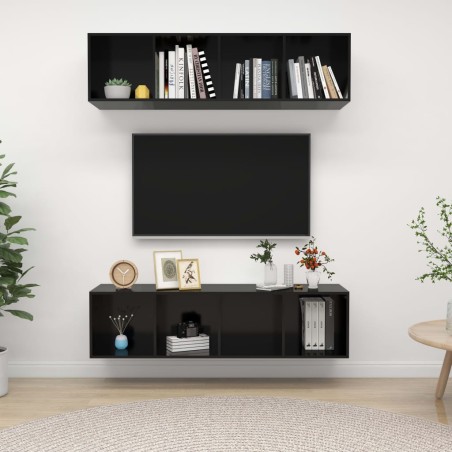 vidaXL Muebles de salón de pared 2 uds madera ingeniería negro brillo