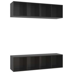 vidaXL Muebles de salón de pared 2 uds madera ingeniería negro brillo