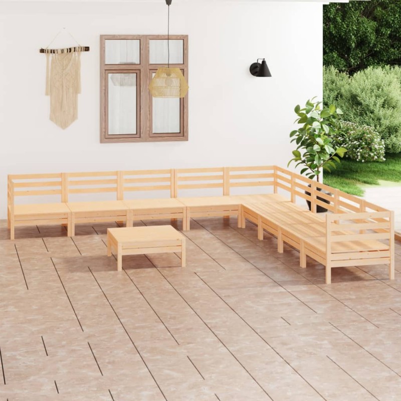 vidaXL Juego de muebles de jardín 10 piezas madera maciza de pino vidaXL Juego de muebles de jardín 10 piezas madera maciza de pino