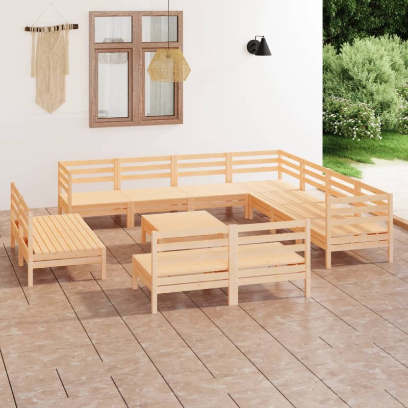 vidaXL Juego de muebles de jardín 12 piezas madera maciza de pino vidaXL Juego de muebles de jardín 12 piezas madera maciza de pino