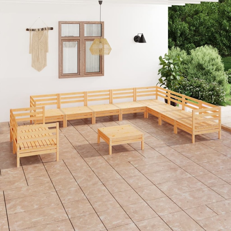 vidaXL Juego de muebles de jardín 11 piezas madera maciza de pino vidaXL Juego de muebles de jardín 11 piezas madera maciza de pino