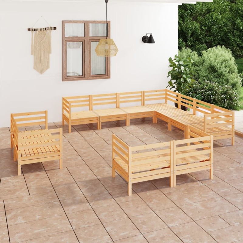 vidaXL Juego de muebles de jardín 11 piezas madera maciza de pino vidaXL Juego de muebles de jardín 11 piezas madera maciza de pino