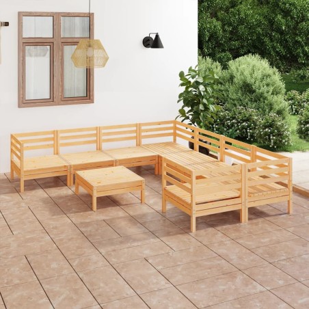 vidaXL Juego de muebles de jardín 9 piezas madera maciza de pino