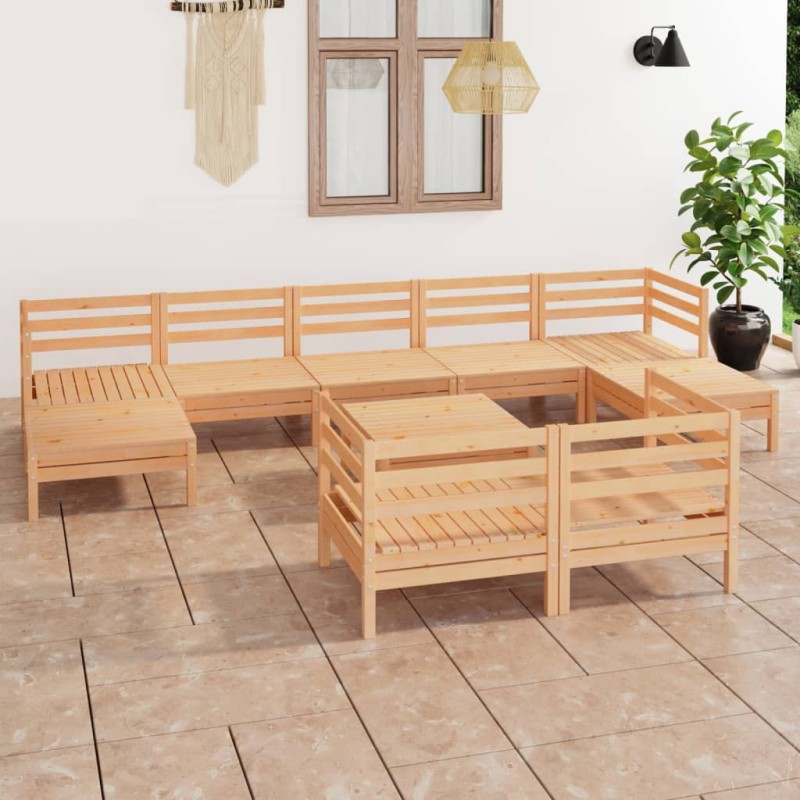 vidaXL Juego de muebles de jardín 10 piezas madera maciza de pino vidaXL Juego de muebles de jardín 10 piezas madera maciza de pino