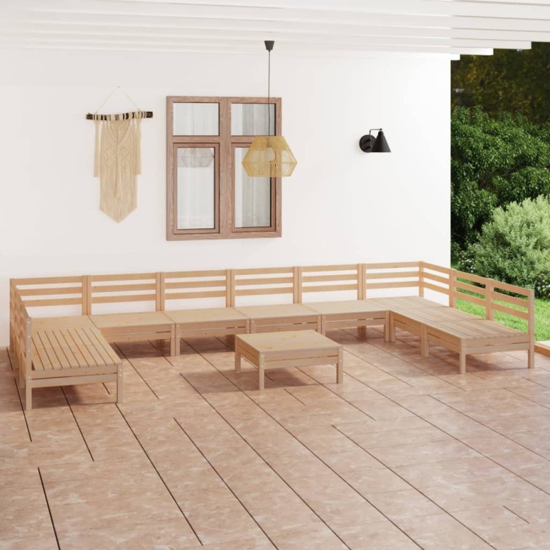 vidaXL Juego de muebles de jardín 11 piezas madera maciza de pino vidaXL Juego de muebles de jardín 11 piezas madera maciza de pino