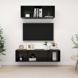 vidaXL Muebles de salón 2 piezas madera de ingeniería negro brillo
