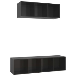 vidaXL Muebles de salón 2 piezas madera de ingeniería negro brillo
