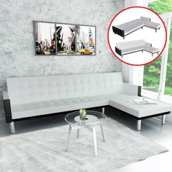 vidaXL Sofá cama en forma de L cuero sintético blanco 