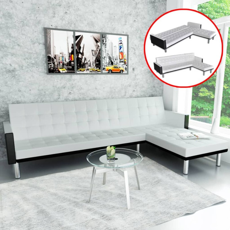 vidaXL Sofá cama en forma de L cuero sintético blanco vidaXL Sofá cama en forma de L cuero sintético blanco