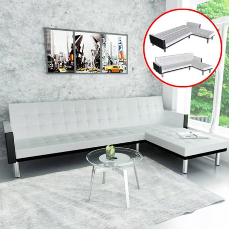 vidaXL Sofá cama en forma de L cuero sintético blanco 