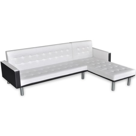 vidaXL Sofá cama en forma de L cuero sintético blanco 