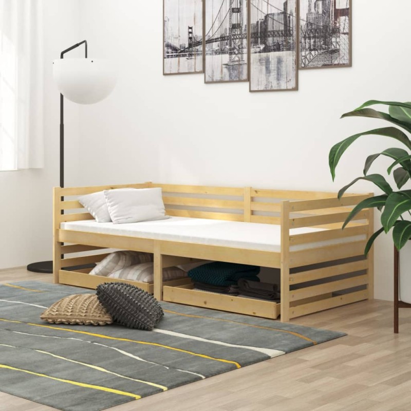 vidaXL Sofá cama con cajones madera de pino maciza 90x200 cm