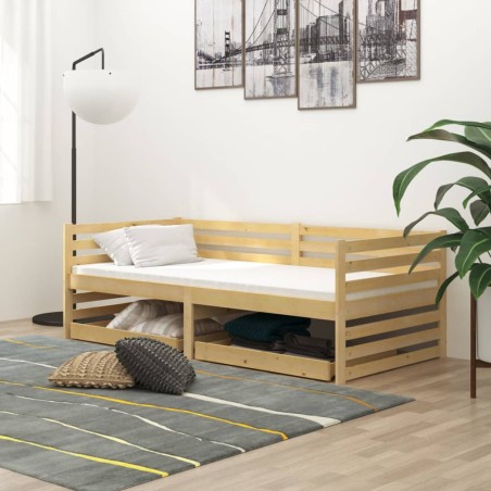 vidaXL Sofá cama con cajones madera de pino maciza 90x200 cm